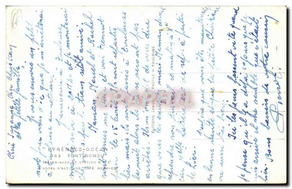 Hôtel de l'Altitude — Pyrénées-Océan — Éditions Labourd - B63 - Verso