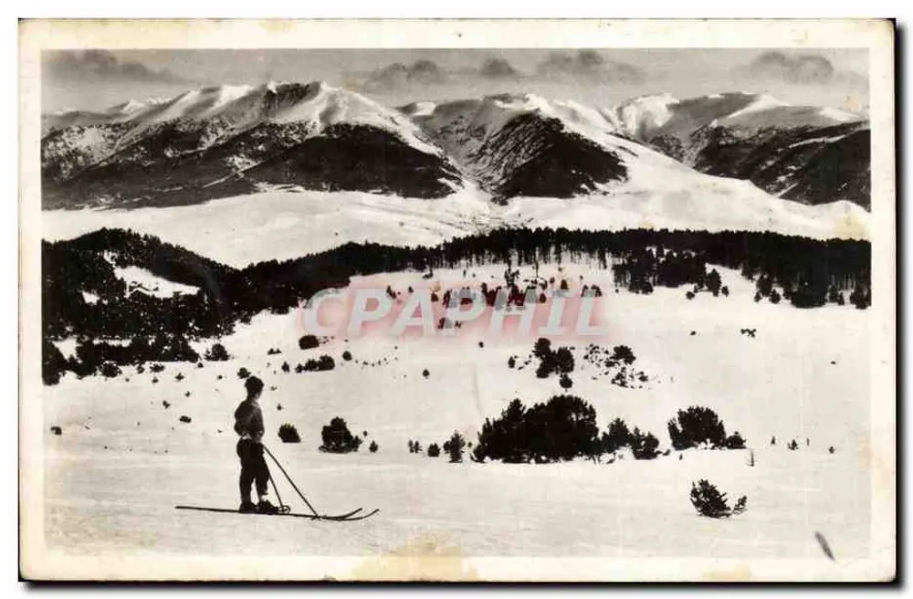 Font-Romeu — Skipisten; im Hintergrund die Pyrenäen — Ausgabe R. Goudin - Vorderseite