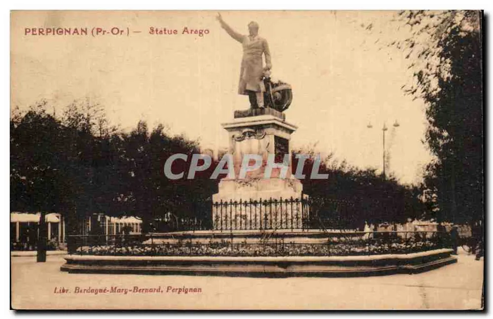 Perpignan (Pr-Or) — Estátua Arago — Libr. Berdagne-Mary-Bernard, Perpignan - Frente