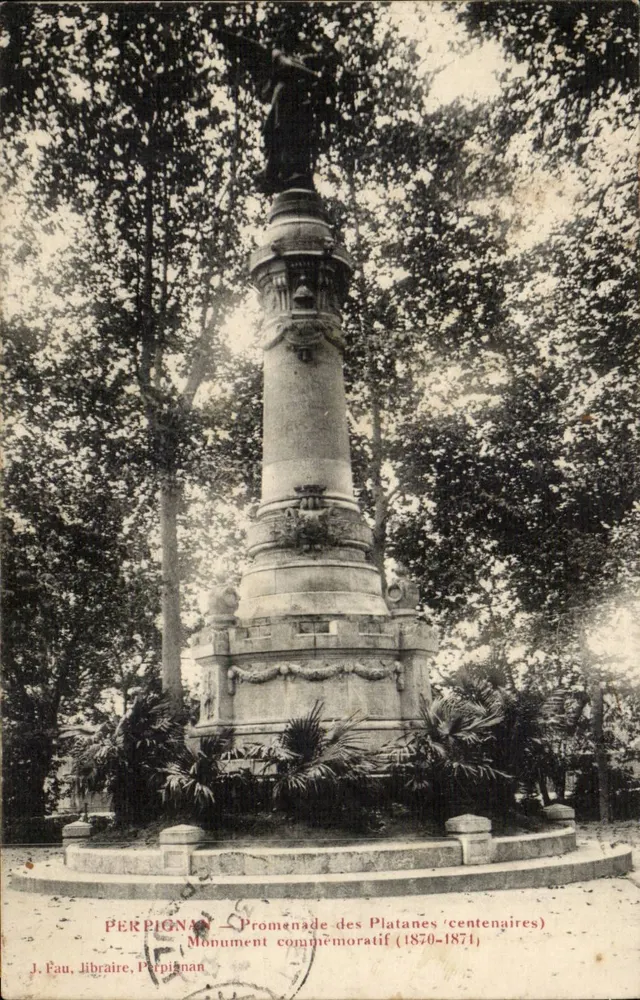 Perpignan — Promenade der Platane (Jubiläum) — Gedenkstein (1870-1871) — J. Fau, Buchhändler, Perpignan - Vorderseite