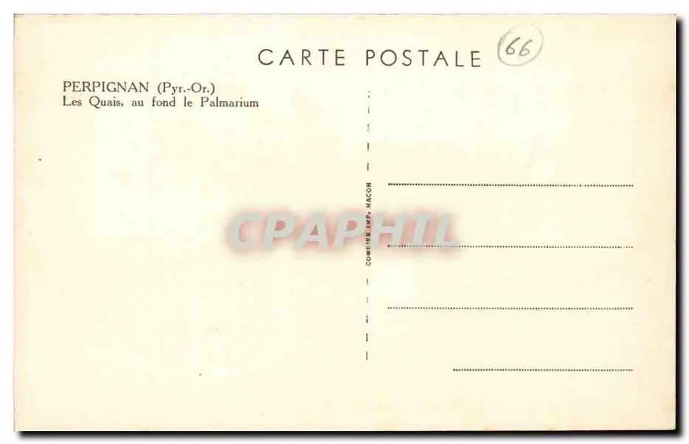 Perpignan — Die Quais, im Hintergrund das Palmarium — Comptoir Imp. Macon, n°66 - Rückseite