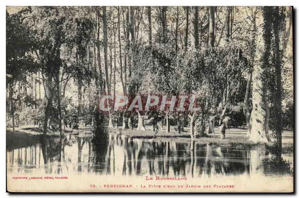 Le Roussillon — Die Wasserstelle im Garten der Platanes — Phototypie Labouche Frères, Toulouse, n°79 - Vorderseite