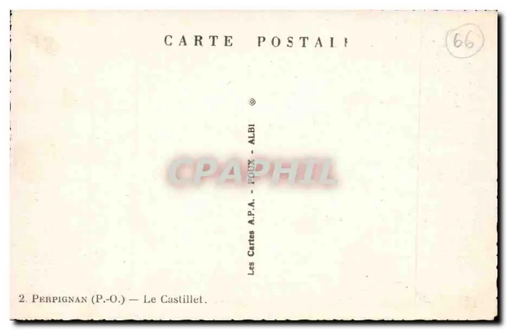 O Castillet — Perpignan — Cartas A.P.A. - POUX - ALBI - Verso