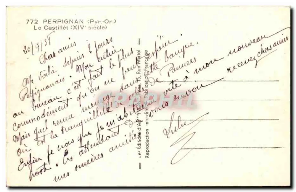O Castillet — Século XIV — Éditions d'Art Vivon, n° 772 - Verso