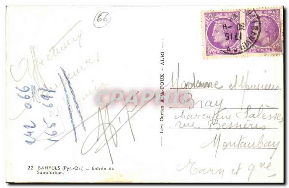 Banyuls-sur-Mer — Entrada do Sanatório — Les Cartes APA - ALBI n°22 - Verso