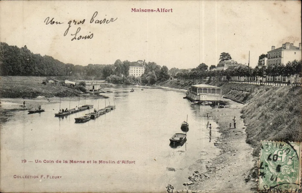 Ein Stück der Marne und das Mühle von Alfort — Maisons-Alfort — Sammlung F. Fleury, n°19 - Vorderseite