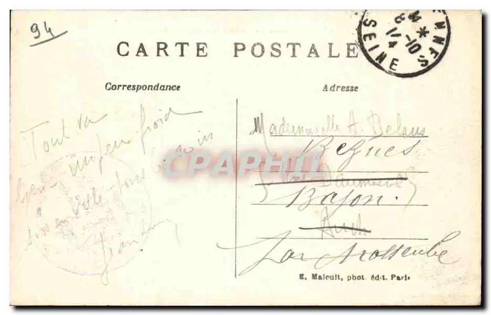 Vincennes - Cours Marigny - Beeld van Generaal Daumesnil — E. M. - Achterkant