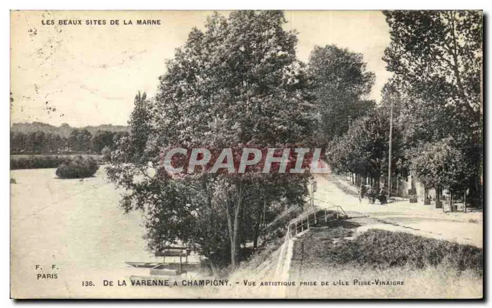 Die schönen Sehenswürdigkeiten der Marne — Künstlerische Ansicht der Varenne in Champigny vom Pisse-Vinaigre-Insel aus — F. F. Paris, n°138 - Vorderseite