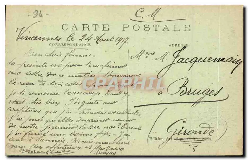 Vincennes — A Capela do Castelo — C.M. n°59 - Verso