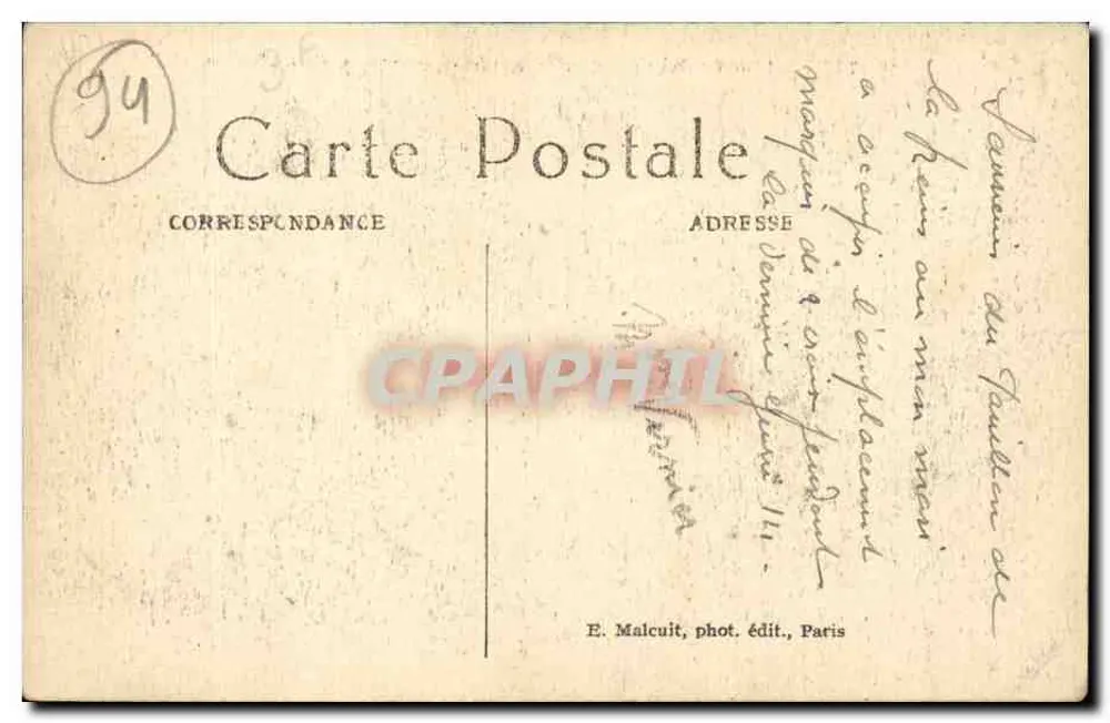 Vincennes - Die Kapelle und das Pavillon der Königin — E. Malcuit, n° 4505 - Rückseite