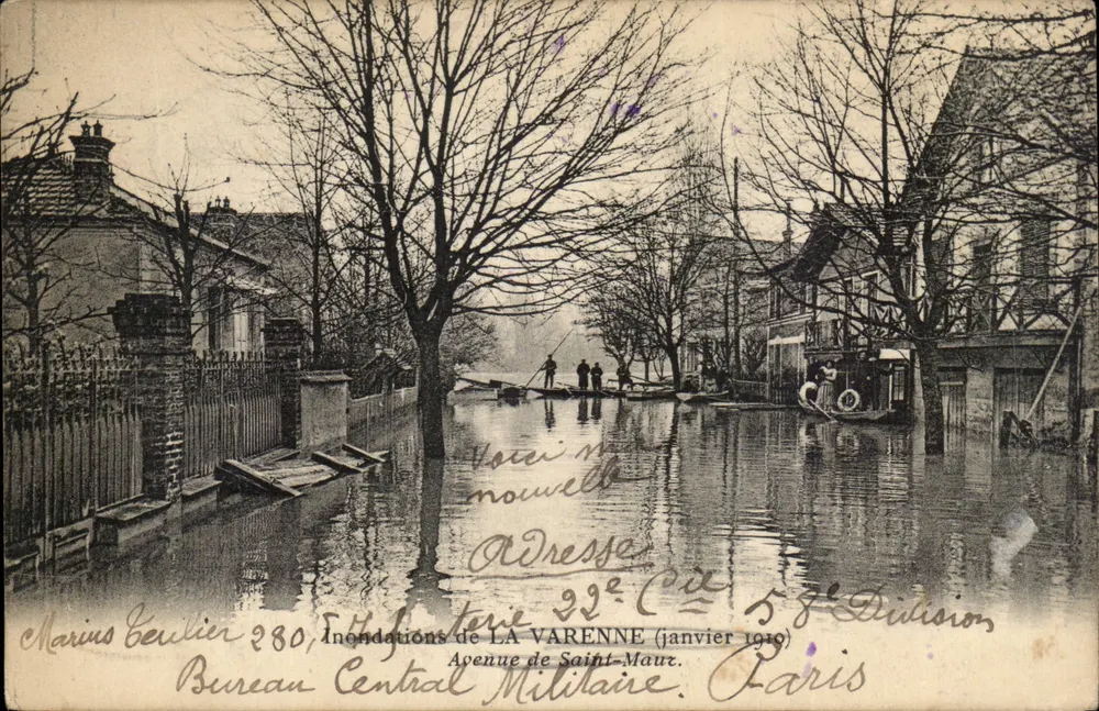 Überschwemmungen in LA VARENNE — Januar 1910 — Bureau Central Militaire, Paris - Vorderseite