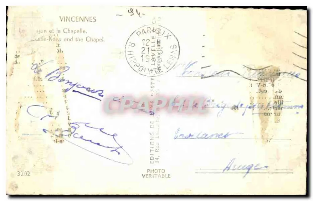 Castelo e capela de Vincennes — Éditeur Estel, n°3202 - Verso