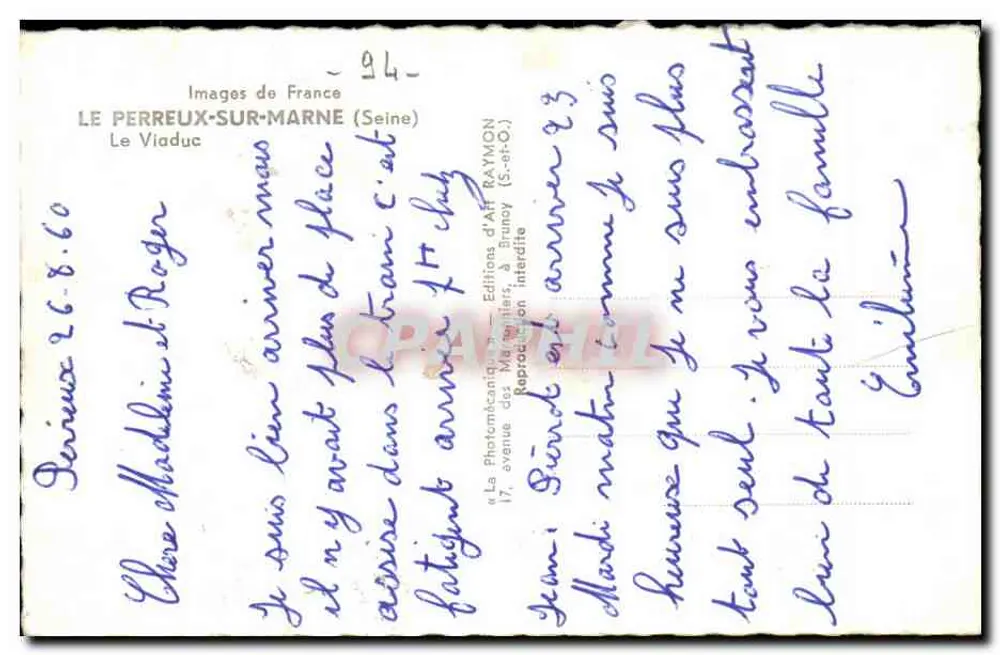O Viaduto — Le Perreux-sur-Marne (Seine) — Éditions d'Art Raymon (S.-et-O.) - Verso