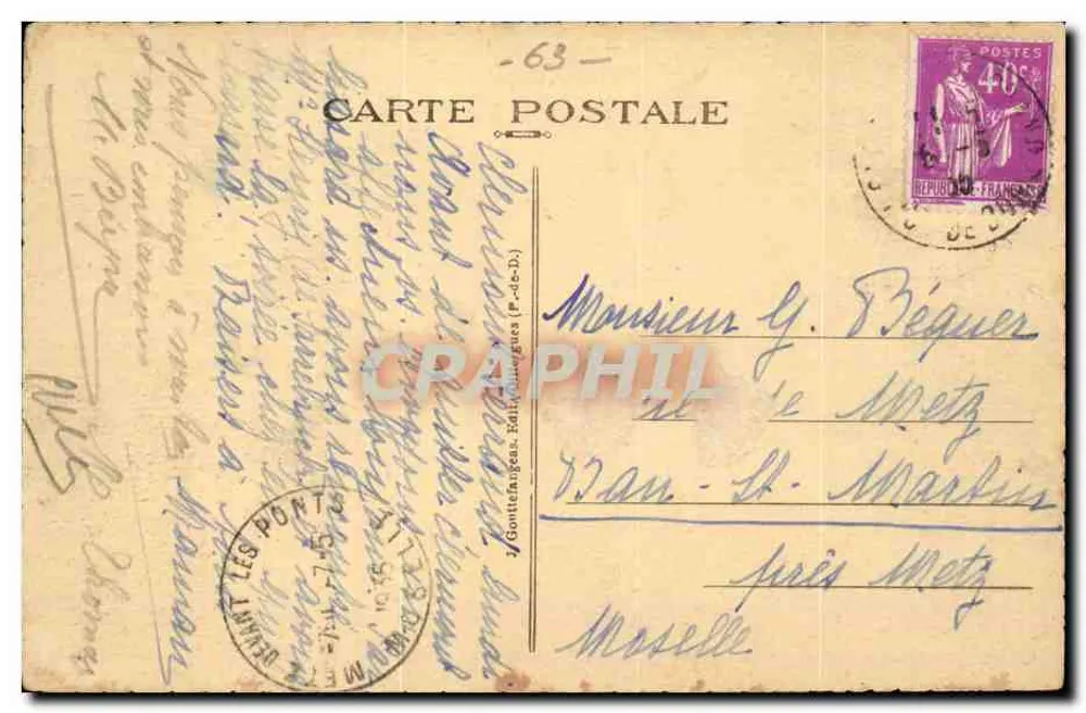 Le Puy-de-Dôme, visto do pé (alt. 1465 m) — A Auvergne — G. D'O. 1113 - Verso