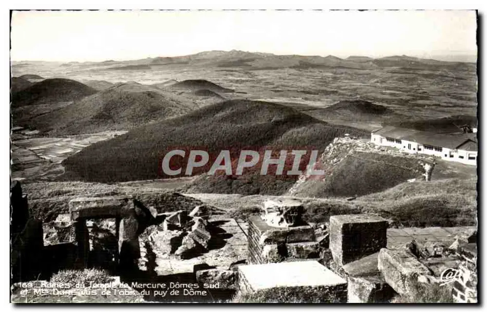 Ruinen des Tempels Merkur, Süddome und Monts Dore von der Observatorium Puy-de-Dôme aus gesehen — Sonderausgabe Puy-de-Dôme - Vorderseite