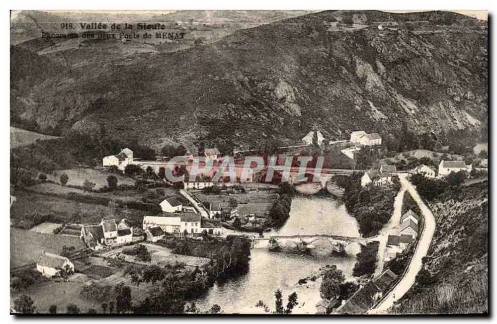 Tal der Sioule — Panorama der beiden Brücken von MENAT — Nr. 918 - Vorderseite