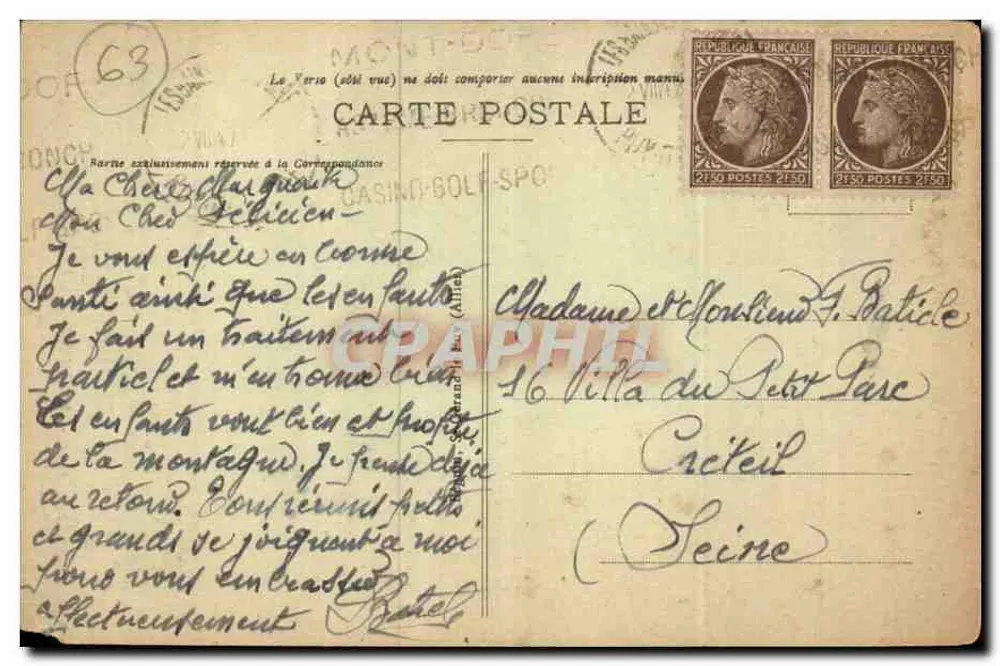 Terrasse des Casinos und Allée d'Allonville — Le Mont-Dore — Idéal, Nr. 3212 - Rückseite