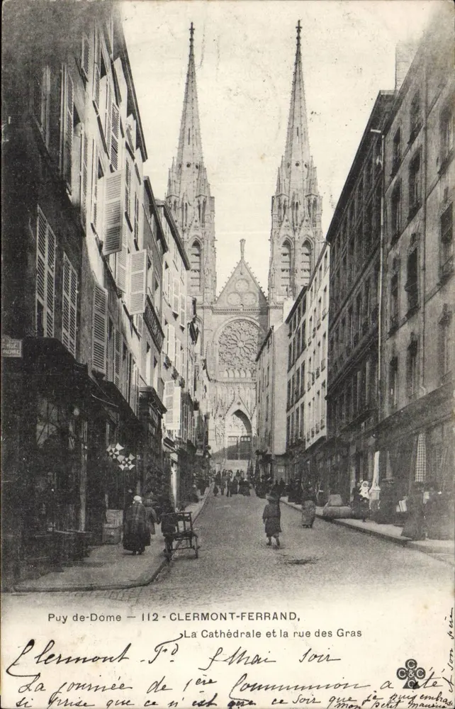 Clermont-Ferrand — Die Kathedrale und die Rue des Gras — Verlag P. Bére - Vorderseite
