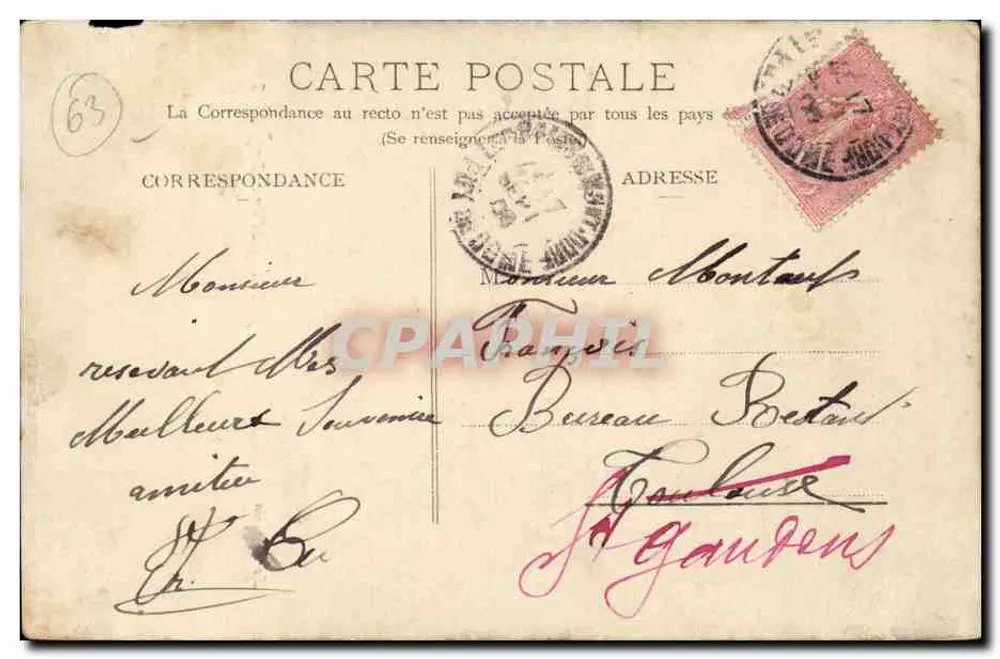 O Capucino — Mont Dore-les-Bains — Roux, Receveur duraliste - Verso