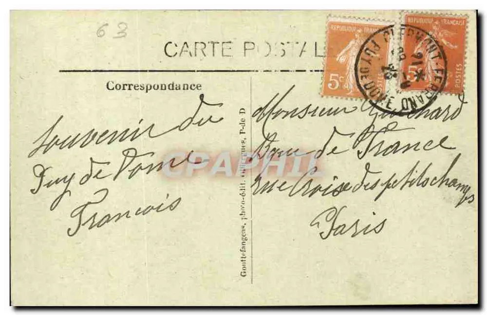 Der PUY-de-DOME, gesehen von den vier Straßen von Oroine — G. d'O - 1129 — Restaurant - Rückseite