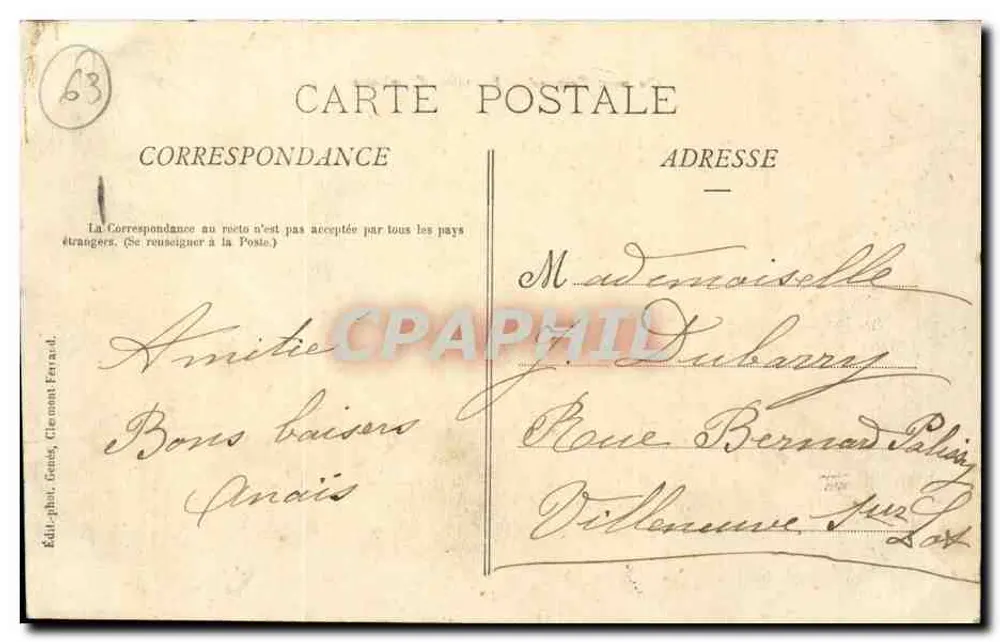 Clermont-Ferrand - Fontaine d'Amboise — éditée par G. DUBARRY - Verso