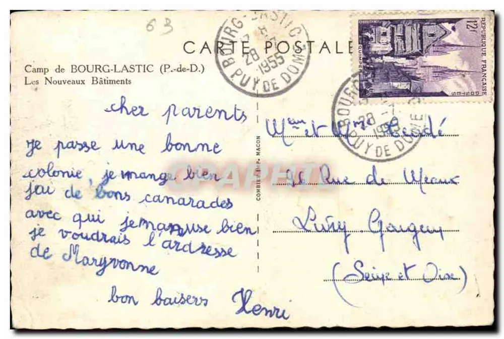 Camp van Bourg-Lastic (P.-de-D.) — De Nieuwe Gebouwen — uitgever Cim - Achterkant