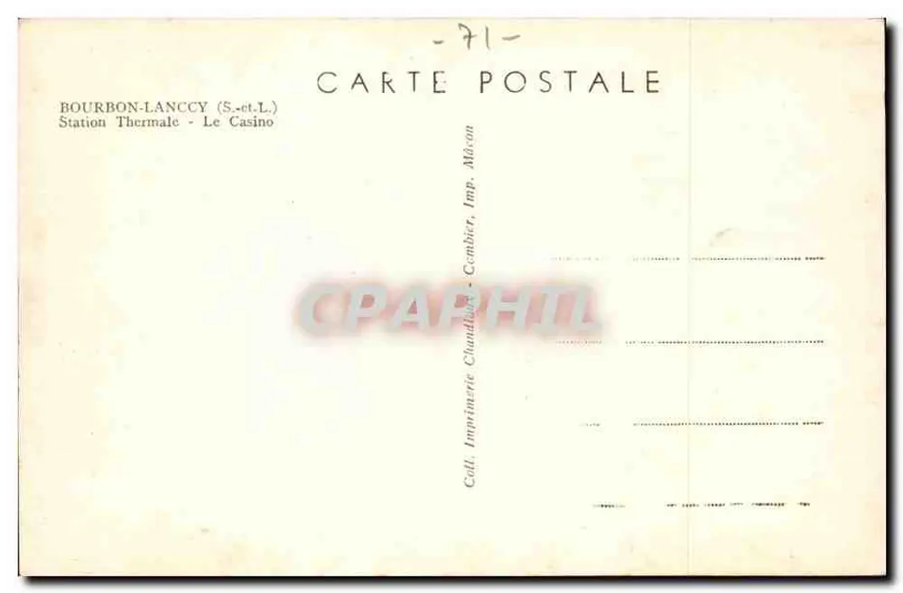 Bourbon-Lancy — Das Casino — Imprimerie Chandloux, Gombier - Rückseite
