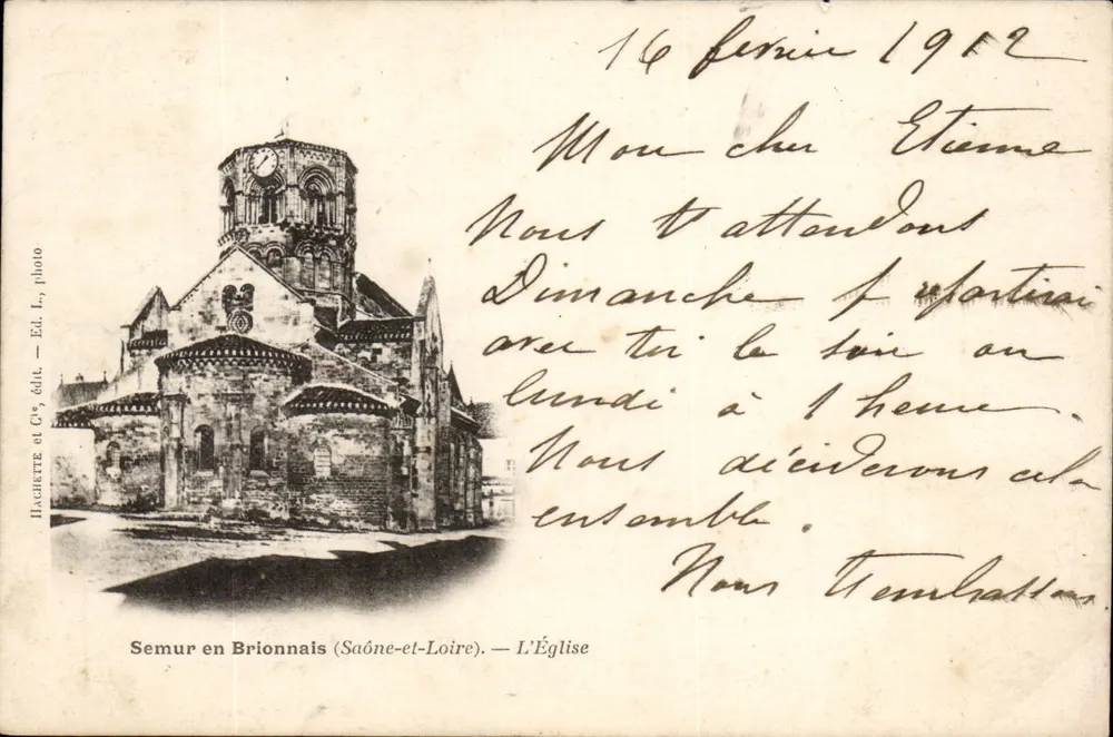 Semur en Brionnais (Saône-et-Loire) — A Igreja — Hachette et Cie, foto, Ed. L. - Frente