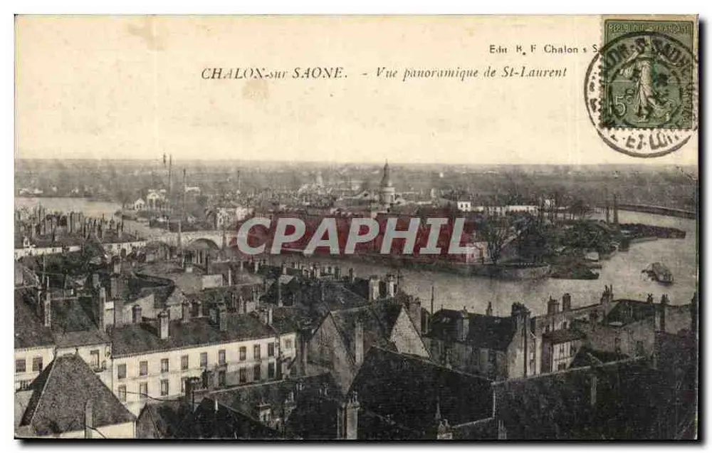 Chalon-sur-Saône — Panoramablick auf St-Laurent — Édit. H. F. Chalon s. S. - Vorderseite