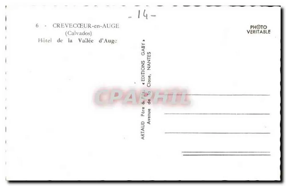 Hôtel de la Vallée d'Auge — Crevecoeur-en-Auge — Éditions Gaby, Nantes - Rückseite