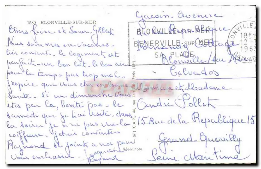 ब्लोनविल-सर-मर — स्मृति — रियल-फोटो, संख्या 1580 - पीछे