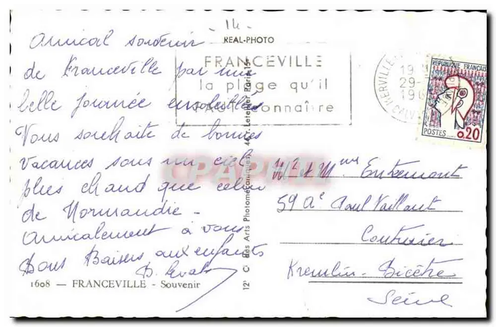 Franceville — A Praia e suas atrações — Editor: Les Arts Photomécaniques - Verso