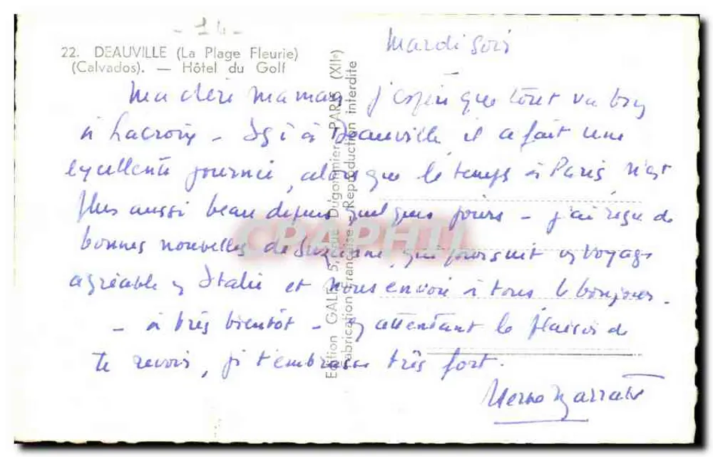 Deauville (Die Blühende Strandpromenade) — Hotel du Golf — Édition Galair - Rückseite