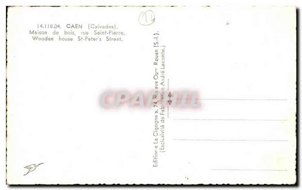 Caen — rua Saint-Pierre — Edição « La Cigogne » - Verso