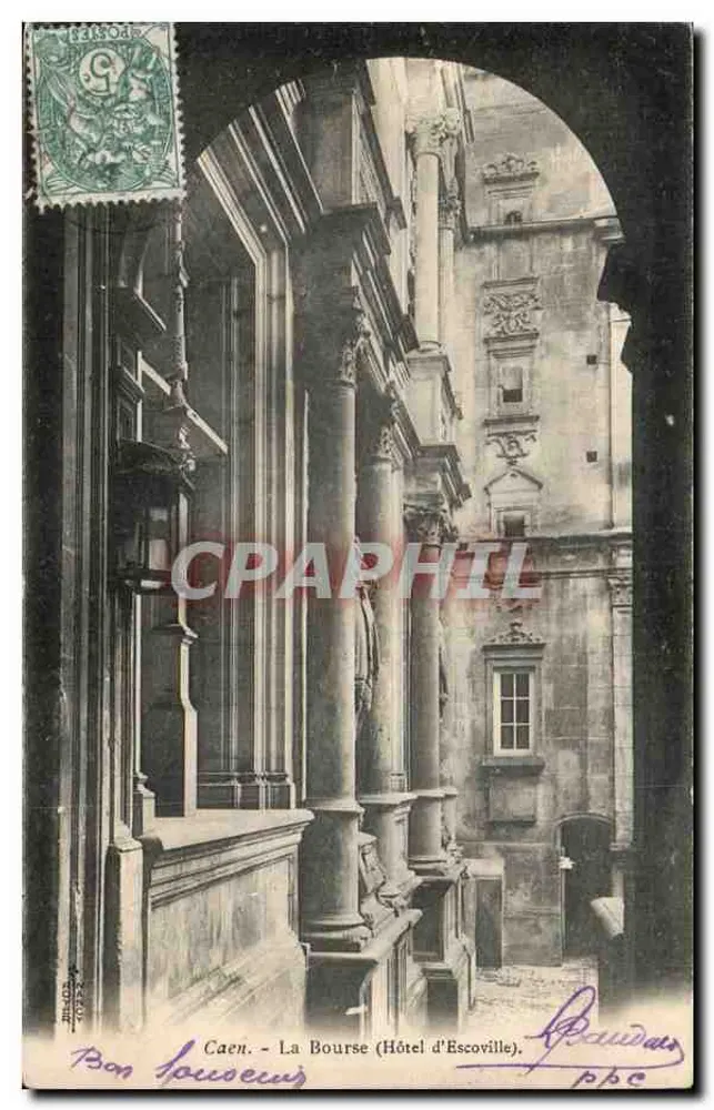 Caen - La Bourse (Hôtel d'Escoville) — widok architektoniczny — wydawca L. Baudard, nr 1032 - Awers