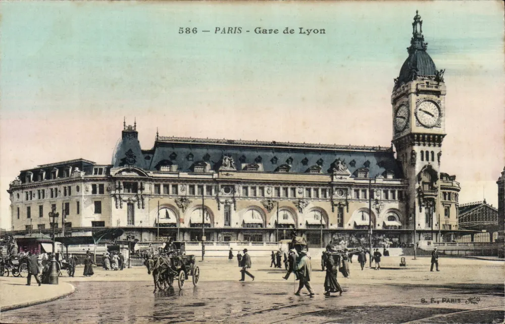 Paris - Gare de Lyon — vista da fachada e da torre da hora — B. F., Paris, n° 586 - Frente