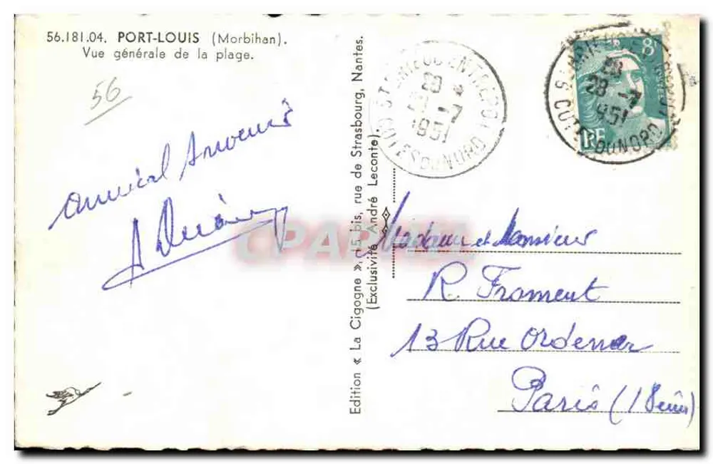 Port-Louis (Morbihan) — Vista geral da praia — Edição « La Cigogne » - Verso