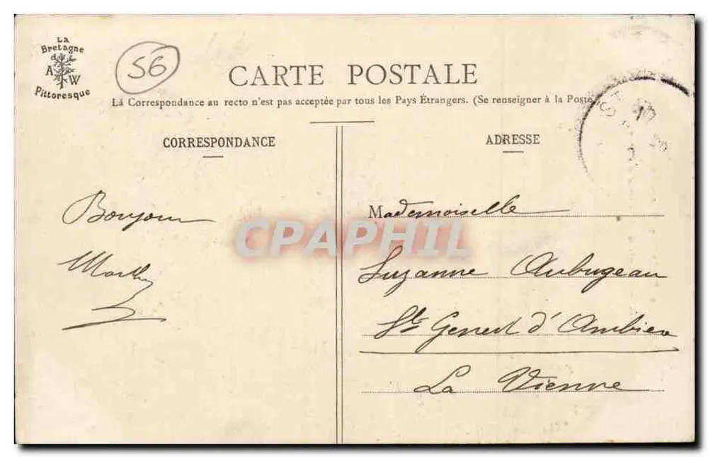 Pitttoreske Bretagne — Mädchen aus Ste-Anne d'Auribieu — Sammlung A. Waron, St-Brieuc - Rückseite
