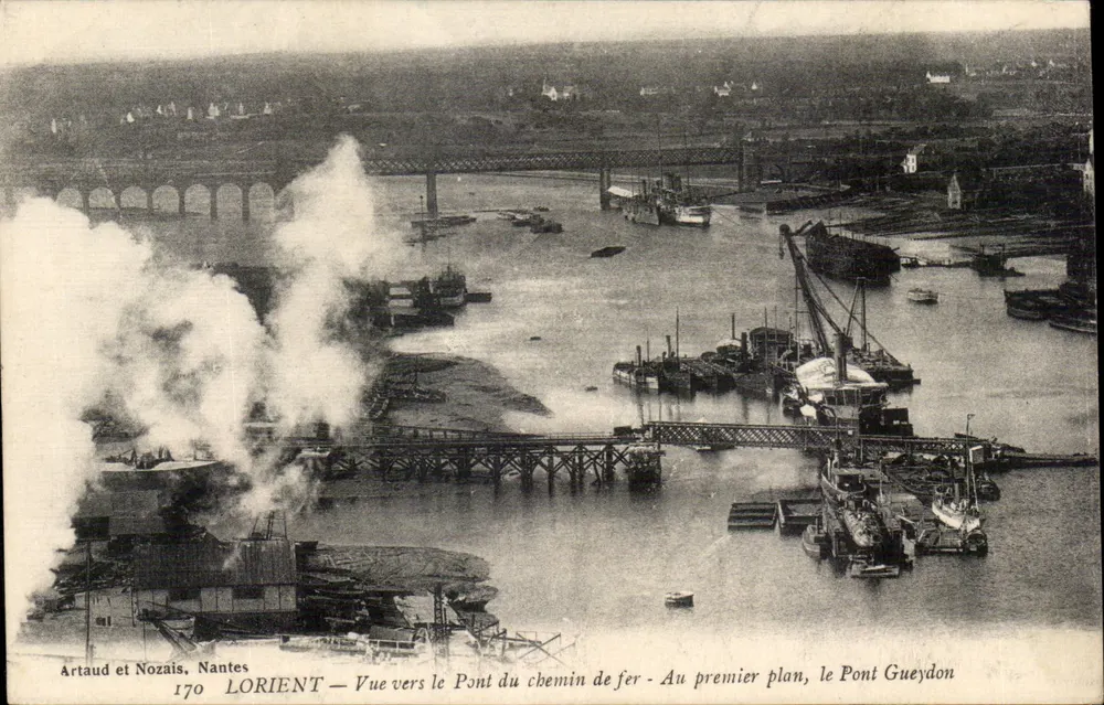 Lorient — Ansicht zum Eisenbahnbrücke — Im Vordergrund der Gueydon-Brücke — Artaud et Nozais, Nantes, n°170 - Vorderseite