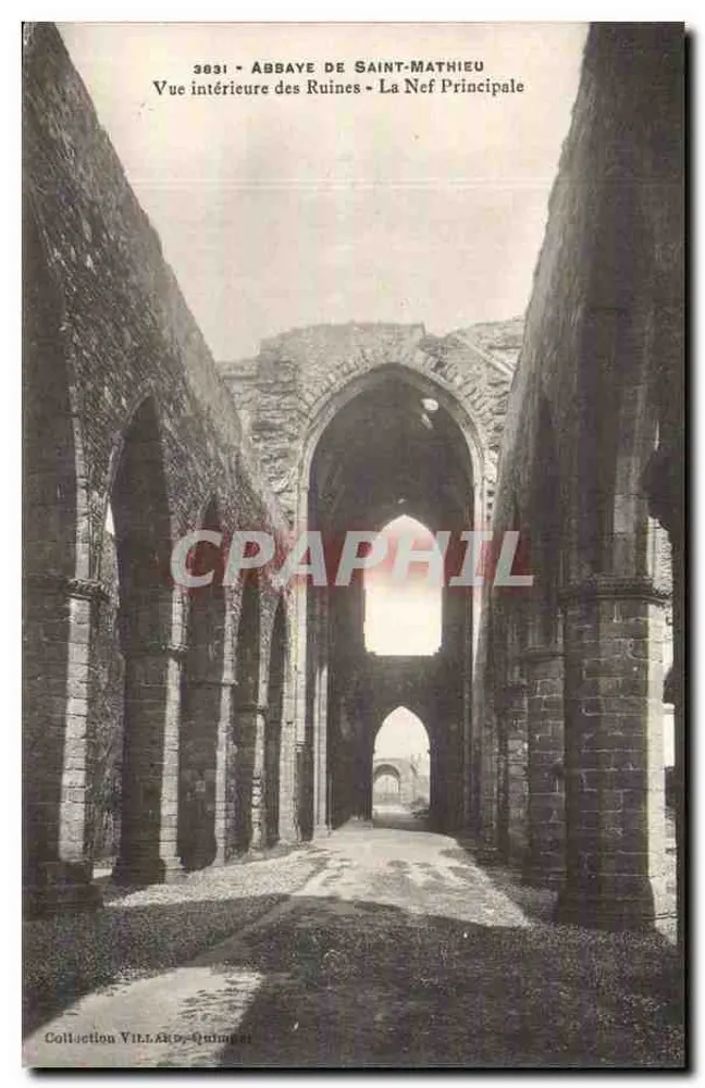 Abbaye von Saint-Mathieu — Innensicht der Ruinen — Die Hauptnave — Sammlung Villaro — Quimper - Vorderseite