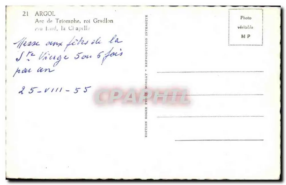 Argol — Triumphbogen, König Gradlon, im Hintergrund die Kapelle — Roger Mongat Edition - Rückseite