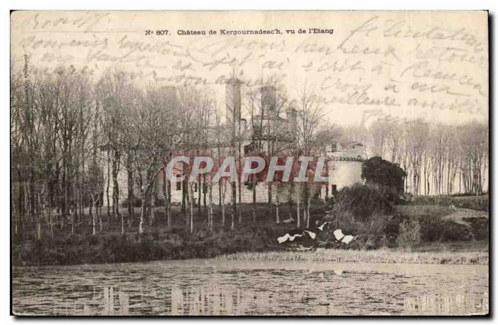 Castelo de Kergournadeac'h, visto do Lago — N° 807 — Editor: Impressora de Quimper - Frente