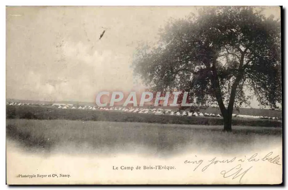 O Campo de Bois-l'Évêque — vista de acampamento — Fototipia Royer e Cie, Nancy - Frente