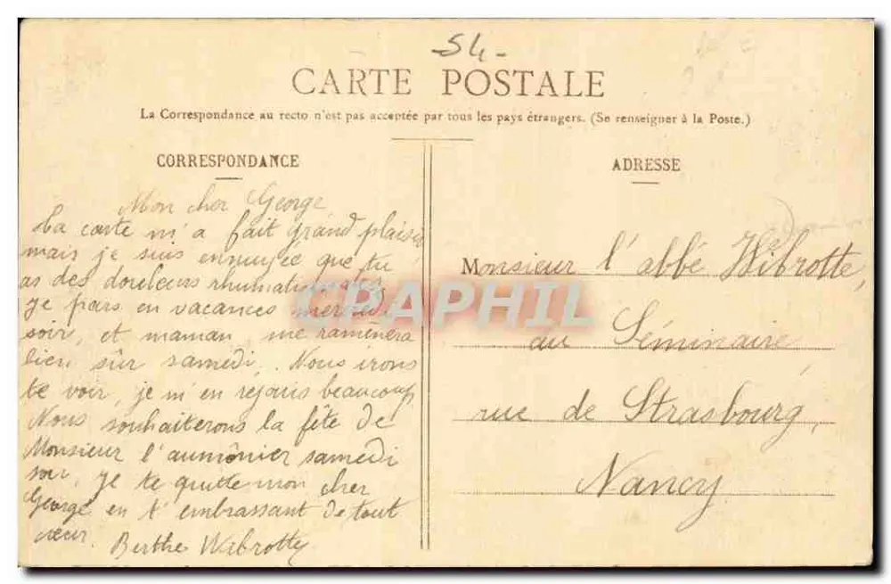 NANCY - Rue St-Diérier - Point Central — Maison des Magnanis Réunis, édit., Nuney - Verso