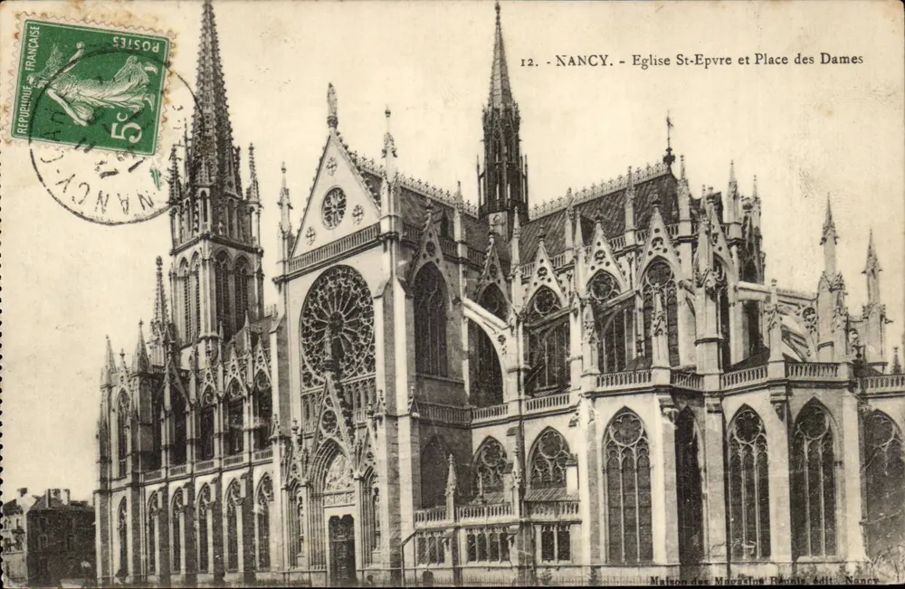NANCY - Chiesa di San Epvre e Piazza delle Dame — Maison des Magasins Réunis, edito a Nancy - Recto