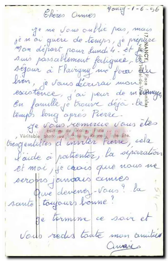 Vista de Nancy — Place Stanislas e catedral — Éditions du Globe, n°17 - Verso