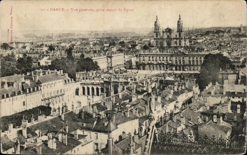 NANCY — Vista geral, tirada a partir de St-Fpvre — Departamentos litografados, Nancy - Frente