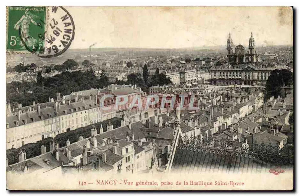 NANCY — Vista geral, capturada da Basílica de São Epvrê — Editor não identificado, n° de série 142 - Frente