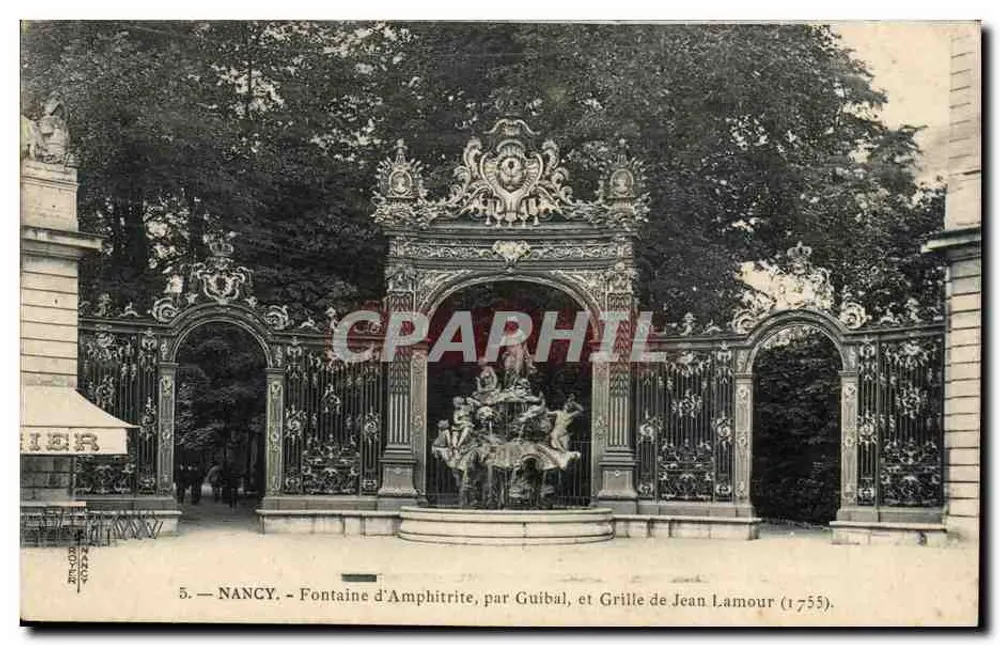 Nancy — Fontäne der Amphitrite von Guibal, und Gitter von Jean Lamour (1755) - Vorderseite