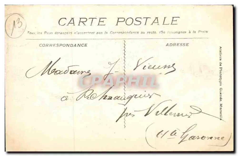 Marseille - Nossa Senhora da Guarda — Atelier de Fototypie Guerade, n°785 - Verso